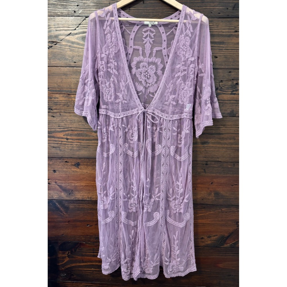 Entro Floral Lace Kimono Women's M Lavender Purple Duster Boho Fairycore Western